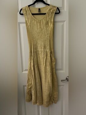 Inizio "Magic" Sleeveless Linen Dress Mixed-Media Lagenlook silhouette Italy S